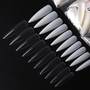 500pcs ABS Transparent Half Full Cover Long Pointed False Nails Sharp Nail Tips for French Style Manicure for Women’s Fingers