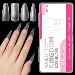 500pcs PMMA Full Cover Pre designed French Square Coffin Finger Nail Tips Ultra Thin Clear Traceless Positioning Line