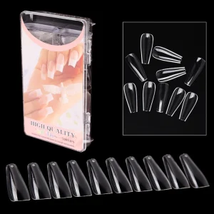 500pcs box ABS Plastic Nature Transparent Clear False Artificial Half Cover Nail Tips Long Balle Ful Cover French Acrylic 10 Siz