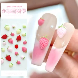 50Pcs Bag 3D Light Pink Small Strawberry Nail Art Accessories Cream Strawberry Nail Designs Nail Charms