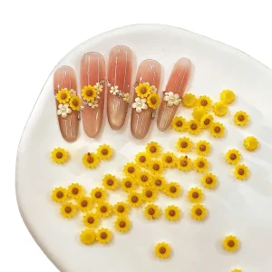 50Pcs Summer 3D Resin Sunflower & Yellow Daisy Nail Art Charms Flat Back Floral Manicure Accessories MAFANAILS Non Hotfix