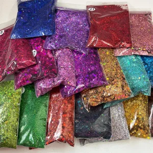 50g Holographic Mixed Hexagon Shape Chunky Nail Glitter Silver Sequins Laser Flakes Slices Manicure Nails Art Decoration Vendor