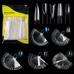 50pcs ABS Fashionable Clear Nails Set Full Cover Long Almond Patterned Color Chart Display Fingers High Quality Long