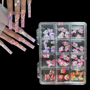 50pcs Customize Pure Handmade Accessories Kawaii Christmas Gradient Flower Nail Art Charms 3D Acrylic Nail Decoration