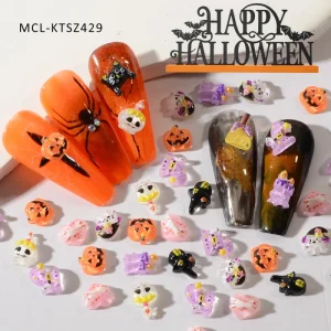 50pcs Halloween Nail Accessories 3D Resin Halloween Nail Art Charms Mixed Nail Decorations for Halloween