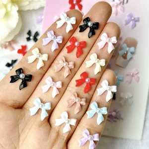 50pcs bag Japanese Nail Jewelry Accessories Resin Macaron Simple Pearl Bow DIY Manicure Supplies Summer