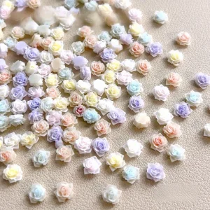 50pcs pack Pink White Blue Purple Rose Nail Diamond Accessories Soft Carved Camellia Embellished Small Jewelry Resin
