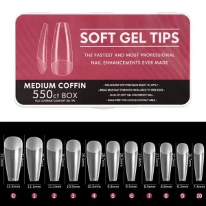 550PCS ABS Long Full Cover Nail Tips Half Matt Almond French Coffin False Nails Soft Gel Artificial Nail Tips