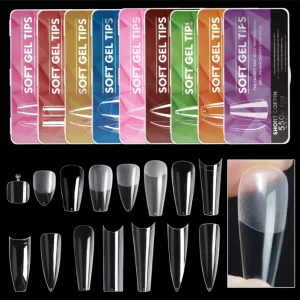 550pcs box Full Cover Soft Gel Tips Clear Acrylic Long Square Stiletto Oval NO C Curve Nails