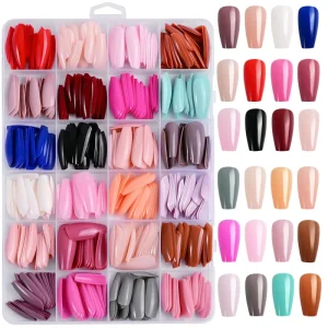 576pcs box Colorful Fake Nails Acrylic Full Cover Nail Tips Ballet Wear Press on Nails DIY Artificial Manicure Sets Kits Tools