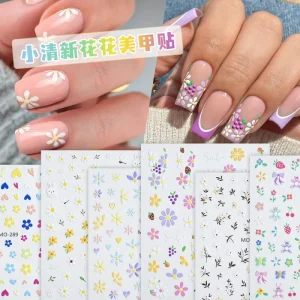 5D Beauty Spring Summer Flower Nail Art Decals Embossed Reliefs Polish Wraps Adhesive DIY Nail Decorations