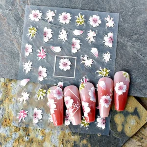 5D Beauty Spring Summer Flower Nail Art Stickers Embossed Reliefs Polish Wraps Adhesive DIY Nail Decal Decorations