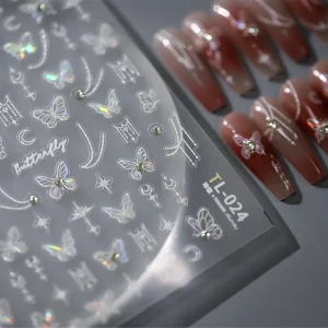 5D Butterfly Embossed Press on Nails With Rhinestones Sticker 5D Decal Stickers Nail Art Decoration
