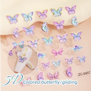 5D Butterfly Relief Soft Gel Nail Stickers 3D Plastic Adhesive Decals for DIY Nail Art Decoration