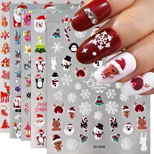 5D Christmas Nail Art Stickers Snowflake Nail Decals Xmas Hat Gloves Elk Tree Snowman Nail Sticker Decoration
