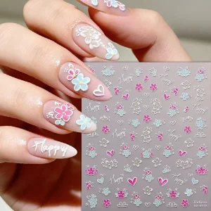 5D Cute Lily Nail Stickers Luxury Retro Cartoon Nail Art Decoration PET Paper Plastic Nail Wrap Sticker