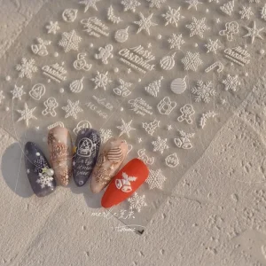 5D Emboss Nail Art Sticker DIY Tips Snowflake Nails Stickers for Christmas