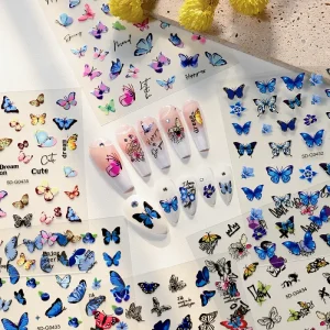 5D Embossed 8*10cm Butterfly Nail Art Sticker Rose Flower Butterfly Self Adhesive Decals Floral Petal Leaves Manicure Sliders