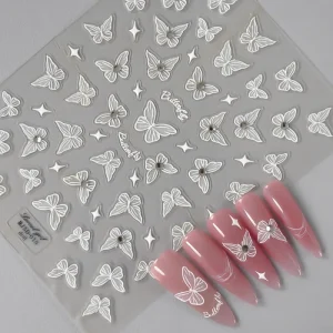 5D Embossed Butterfly Nail Art Stickers With Diamond Design Decals Cute Self Adhesive Nail Art Manicure Decoration Nail Sticker