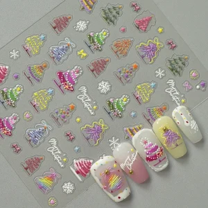 5D Embossed Christmas Nail Art Stickers Colorful Candy Sweet Xmas Tree Skonwflake Nail Stickers
