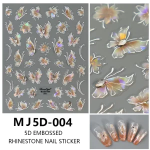 5D Embossed Colorful Butterfly Nail Sticker Crystal Decoration Flower Nail Art Stickers