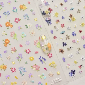 5D Embossed Cute Flower Nail Art Sticker Adhesive DIY Nail Decals Decoration Manicure