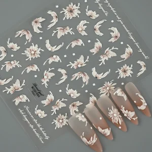 5D Embossed Elegant Butterfly Flower Nail Stickers Manicure Pearl Decor Accessories Nail Stickers