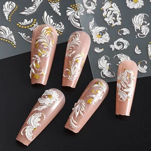 5D Embossed Fairy Orchid Nail Decals French Jelly Nail Art Decorations Plastic Acrylic Adhesive Gel Sliders Manicure Accessories