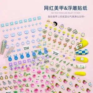 5D Embossed Flowers Nail Stickers for Acrylic Nails Cute Nail Decals