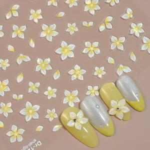 5D Embossed Lily Nail Art Stickers Shell Light Flower Design Self Adhesive Nail Decals for Manicure Decoration