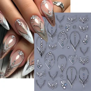5D Embossed Love Heart Nail Art Stickers Rhinestones Lines Deer Design Nail Decals DIY Manicure Sliders Decoration