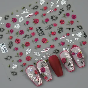5D Embossed Nail Art Decals Adhesive Nail Stickers Decoration for Manicure
