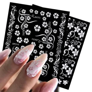 5D Embossed Nail Art Flower Carved Rose Pattern Paper Nail Wraps Nail Art Decoration Stickers