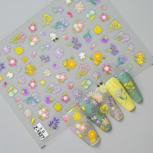 5D Embossed Nail Decals Self-Adhesive Floral Leaf Plant Flower Nail Art Stickers