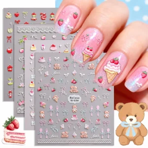 5D Embossed Nail Decals Self Adhesive Waterproof Multi Style Nail Stickers for Nail Salon