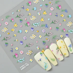 5D Embossed Nail Decals Spring Summer Daisy Nail Art Design Self Adhesive Nail Supplies Accessories