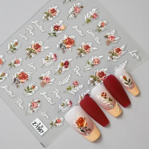 5D Embossed Spring Flower Nail Art Stickers Decals Self-Adhesive Rose Flower Nail Stickers