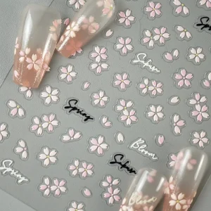 5D Embossed Spring Flower Nail Decals Self-Adhesive Spring Floral Daisy Flower Nail Stickers