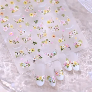 5D Embossed Summer Colorful Flower Nail Art Sticker Waterproof Self Adhesive Daisy Floral Decals Y2K Manicure Decorations