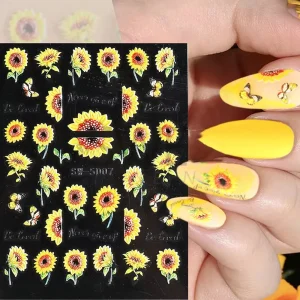 5D Embossed Sunflower Tulips Art 5D Relief Sticker for Nails Decals Nail Decorations