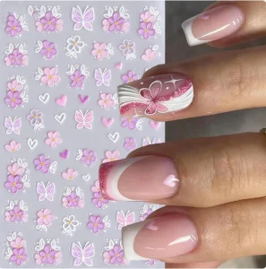 5D Flower Butterfly Nail Stickers Colorful Daisy Petal Hollow Wings Star Heart Irregular Line French Manicure DIY Decals