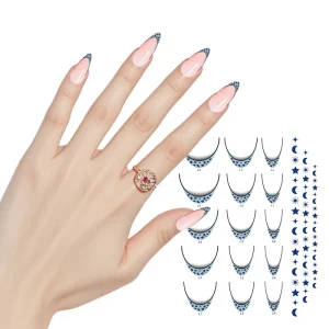 5D Flower Star French Tips Korean Style Semi Cured Gel Nail Stickers with LED Lamp Kit