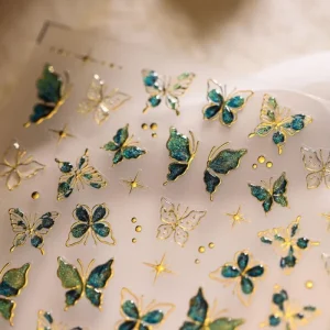 5D Golden Thread Butterfly Jelly Series Nail Art Stickers Bronzing DIY Manicure Decal Decoration