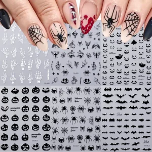 5D Halloween Skull Nail Art Stickers Self-Adhesive 3D Nail Decals Cartoon Skull Hand Bone Patterns for Festive Nail Designs