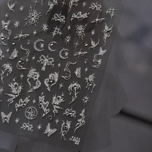 5D Ice transparent Flower Nail Art Sticker Crystal Diamond Vintage Lily DIY Self Adhesive Slider Nail Decals Decoration