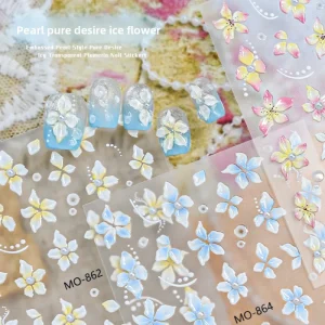 5D Pearl Gradient Flower Pattern Nail Art Sticker DIY Reliefs Self Adhesive Nail Decals Manicure Decoration
