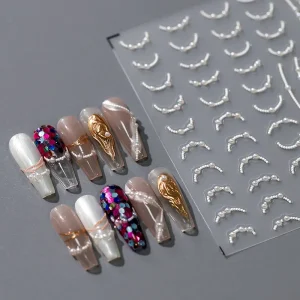 5D Pearl Necklace Style Embossed Press on Nails Sticker 5D Decal Stickers Nail Art Decoration