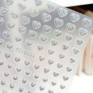 5D Relief Holographic Glitter Nail Stickers Sparkly Heart Star Diamond Shape Decals for DIY Manicure Art
