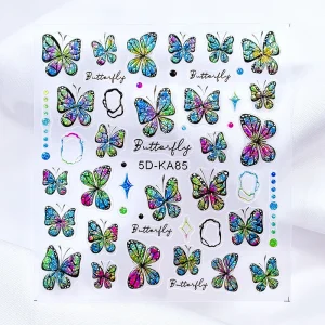 5D Relief Summer Nail Stickers Sparkly Glitter Butterfly Koi Fish Animal Decals DIY Manicure Art