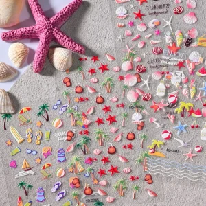 5D Sea Shell Nail Sticker Self Adhesive Floral Embossed Decal Beach Inspired Summer Ocean Art